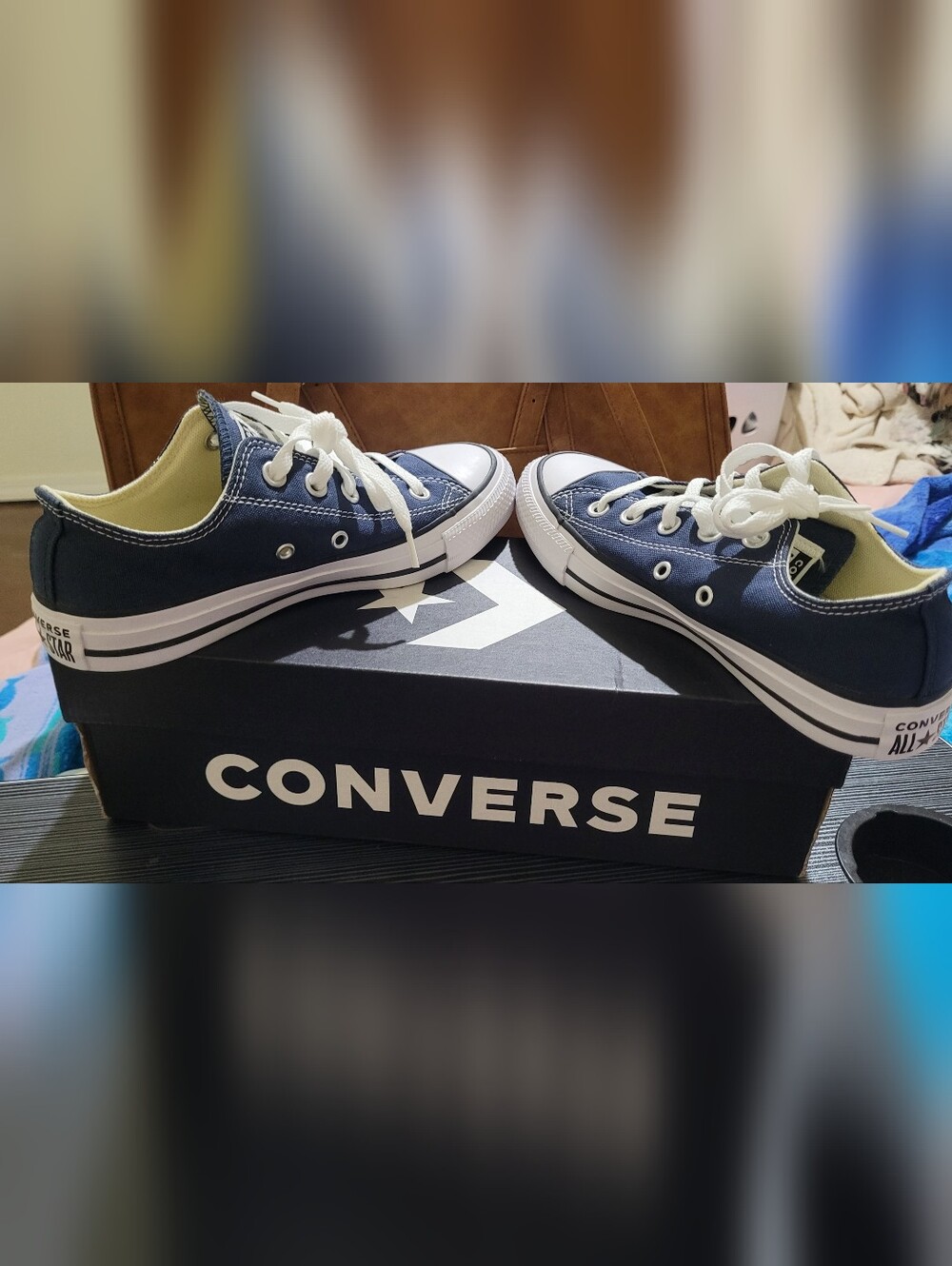 Converse Kids Low Top Canvas Sneakers - Navy Blue with White